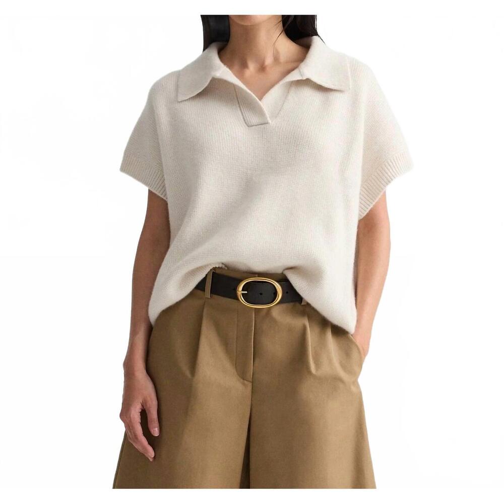 NEW TWP supersized cashmere polo top in ivory
